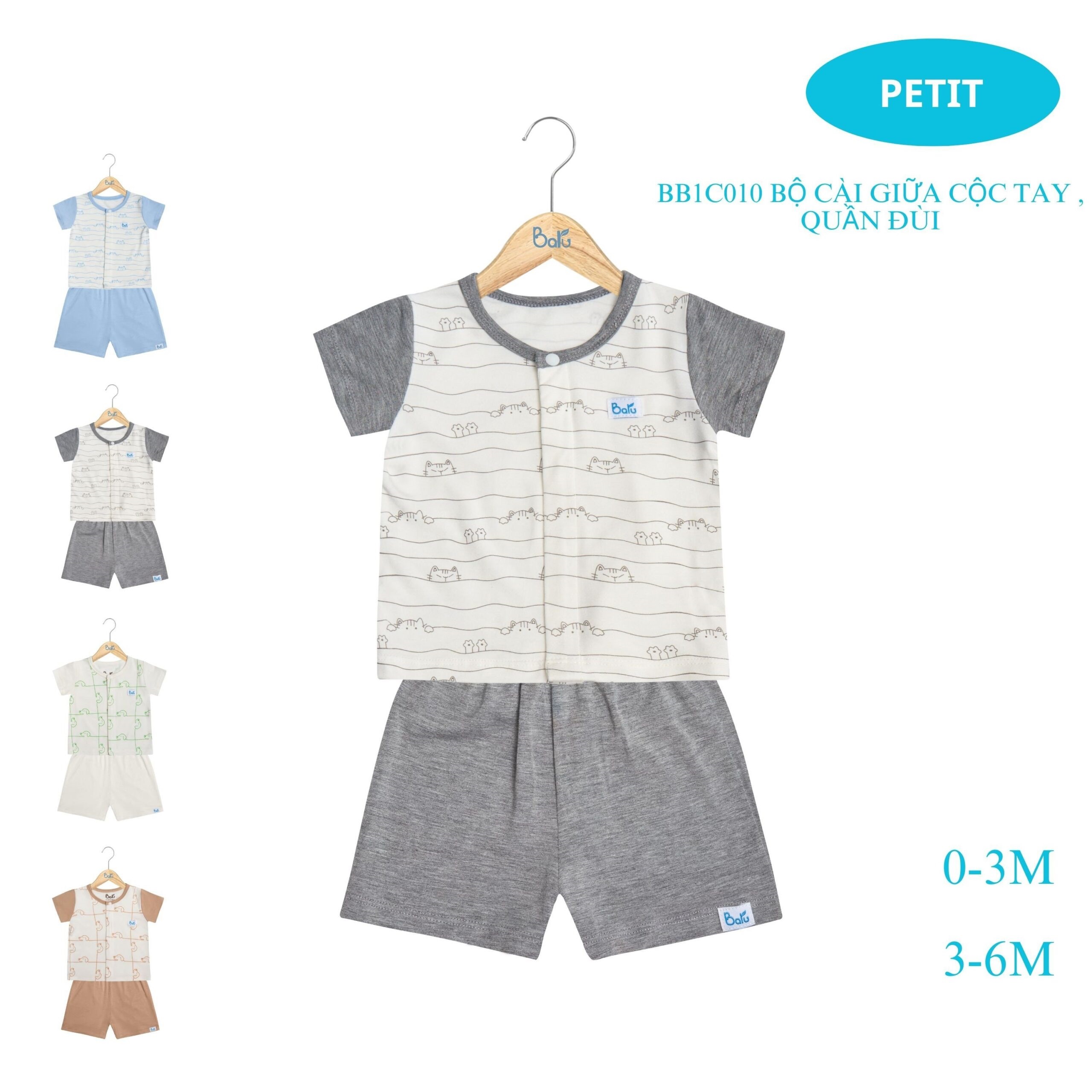 Bộ cộc tay  BARU Chất Cotton 4C Cao Cấp Cho Bé ( 0-6M )