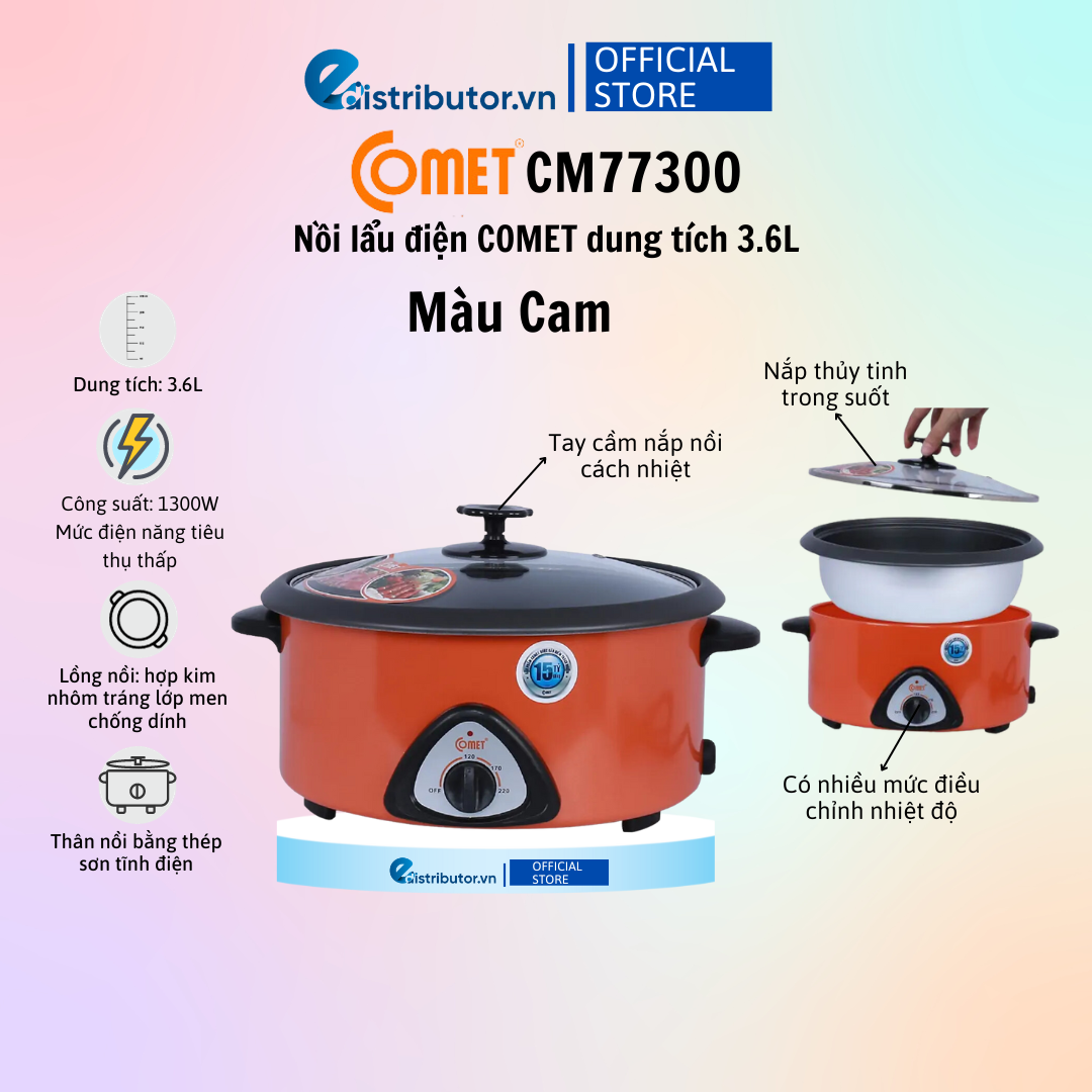 Nồi lẩu điện Comet CM7730 (Dung tích 3.6L) - Hàng Chính Hãng - Bảo Hành 12 Tháng