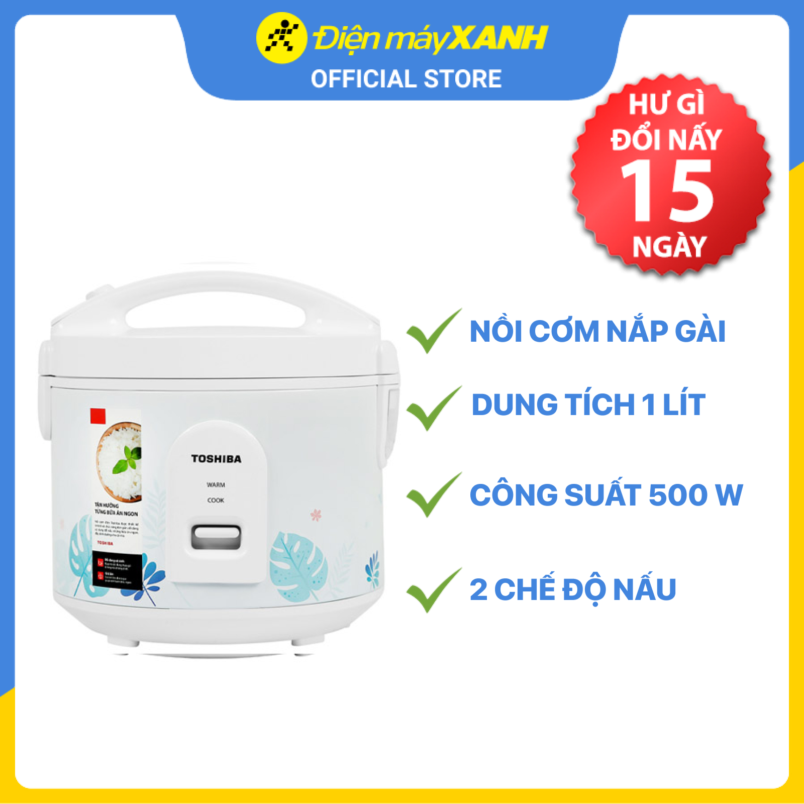 Nồi cơm nắp gài Toshiba 1 lít RC-10JH2PV(B) - Hàng chính hãng