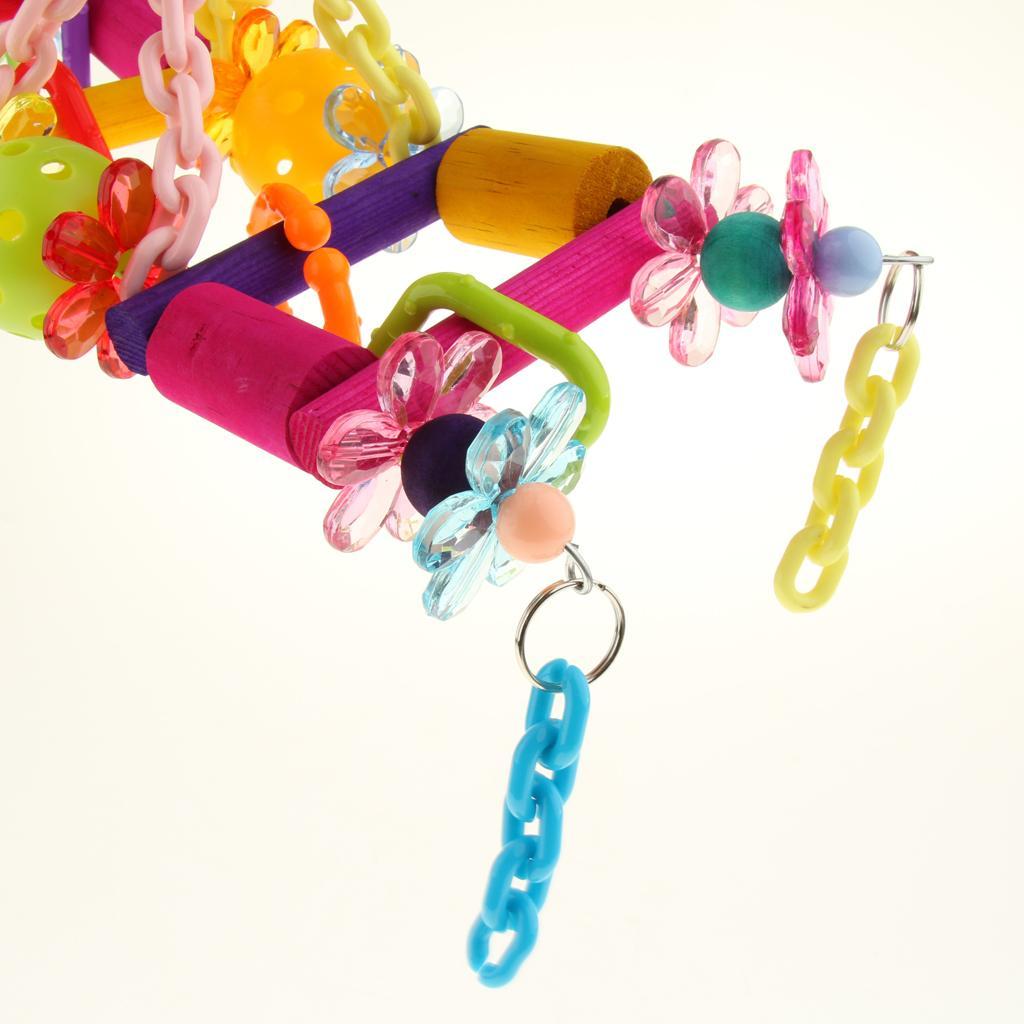 Parrot Chew Toys Ladder Wooden Rainbow Swing Bridge for Bird Cage Training