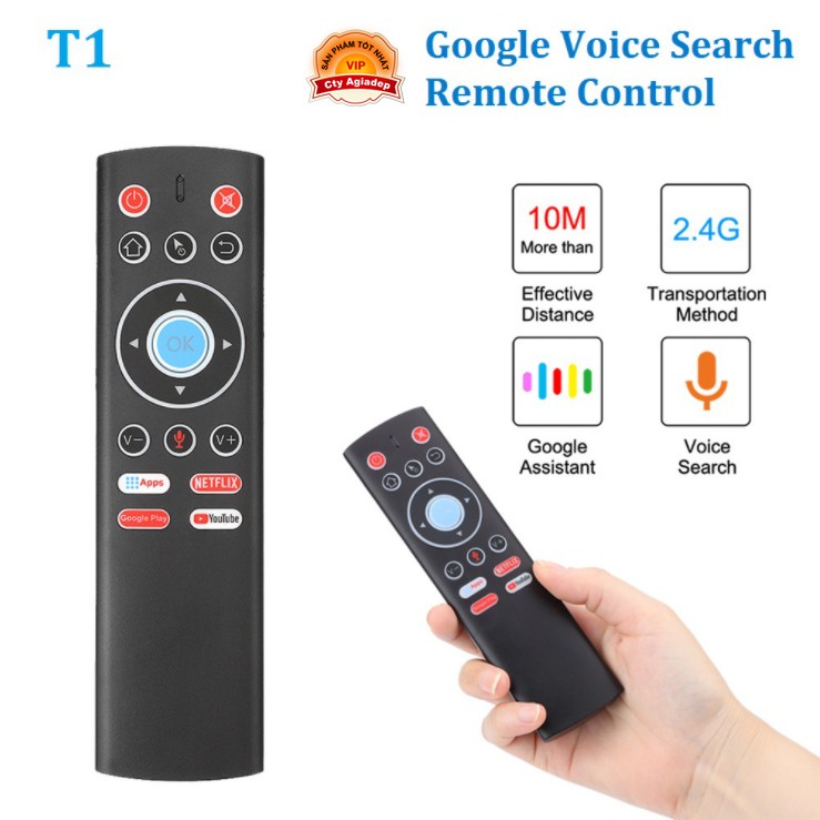 Chuột bay voice nhận dạng giọng nói Remote Tivibox SmartTV (có phím Youtube Netflix) AGD T1