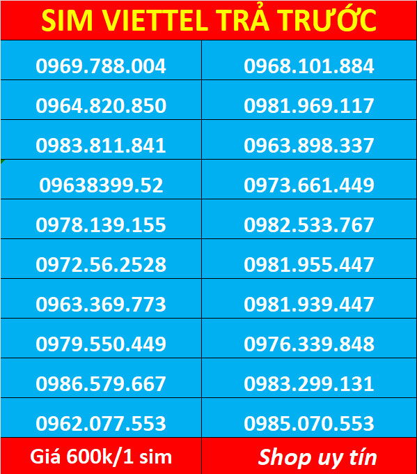 Sim số đẹp Viettel - hàng chính hãng - Đăng kí chính chủ