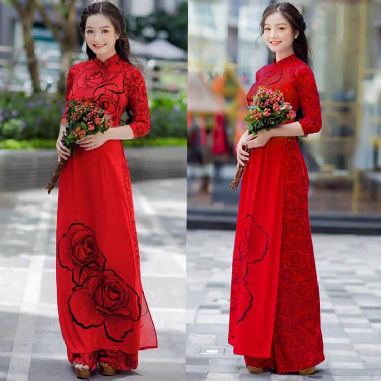 GIÁ XƯỞNG - Áo dài truyền thống hoa hồng