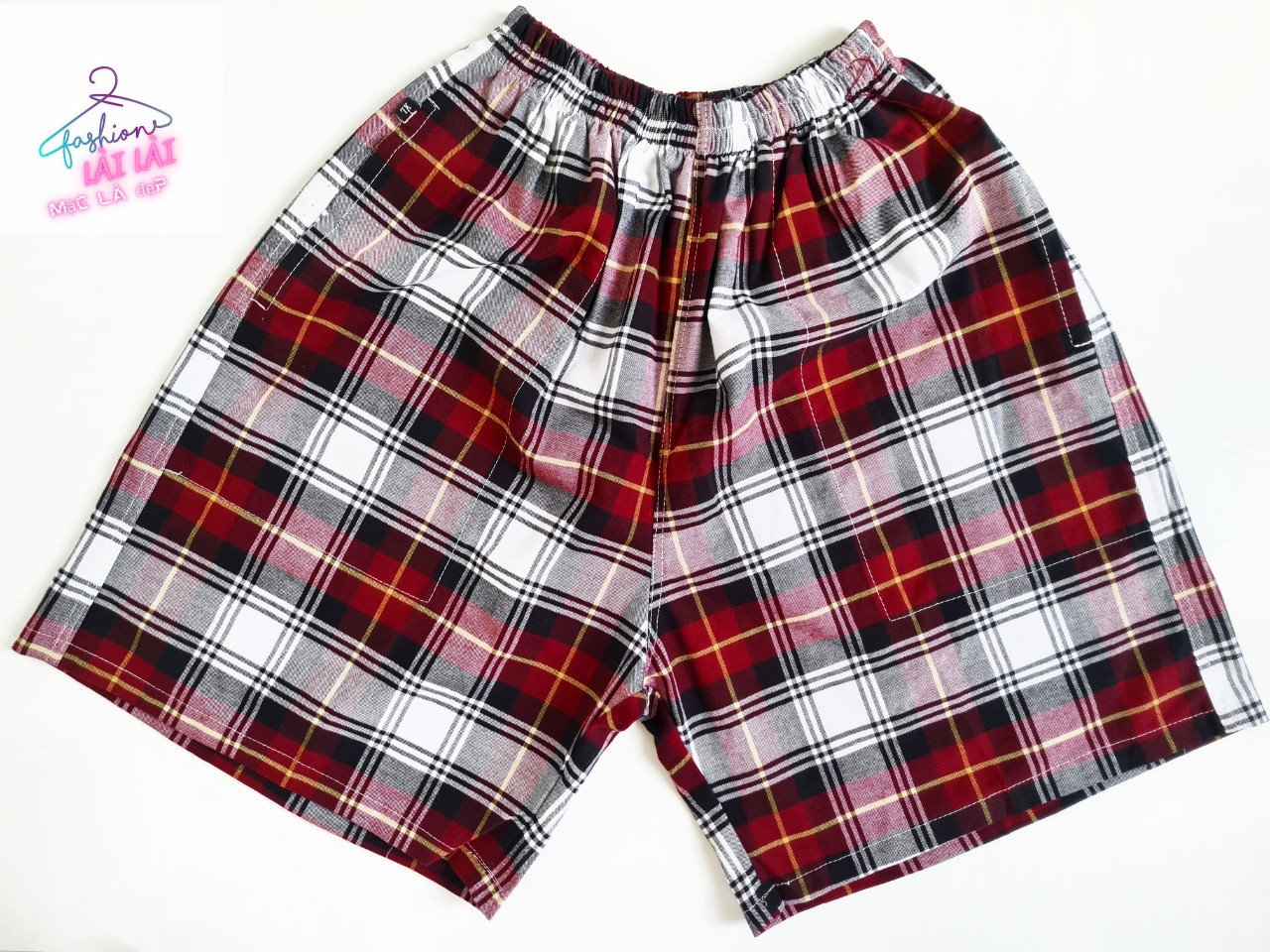 Quần Short Caro Cotton Nam Màu Đỏ