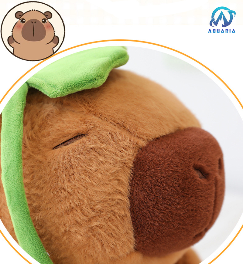 Gấu Bông Thú Nhồi Bông Capybara Đội Lá Sen Siêu Đáng Yêu 40cm