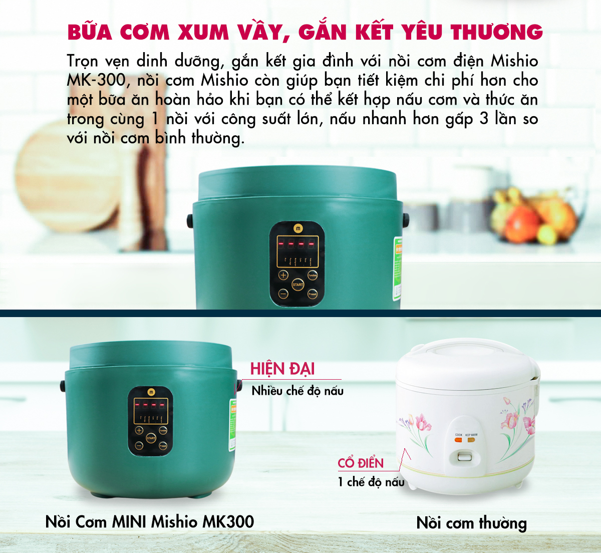 Nồi Cơm Điện Tử Lòng 1.2L Mishio MK300