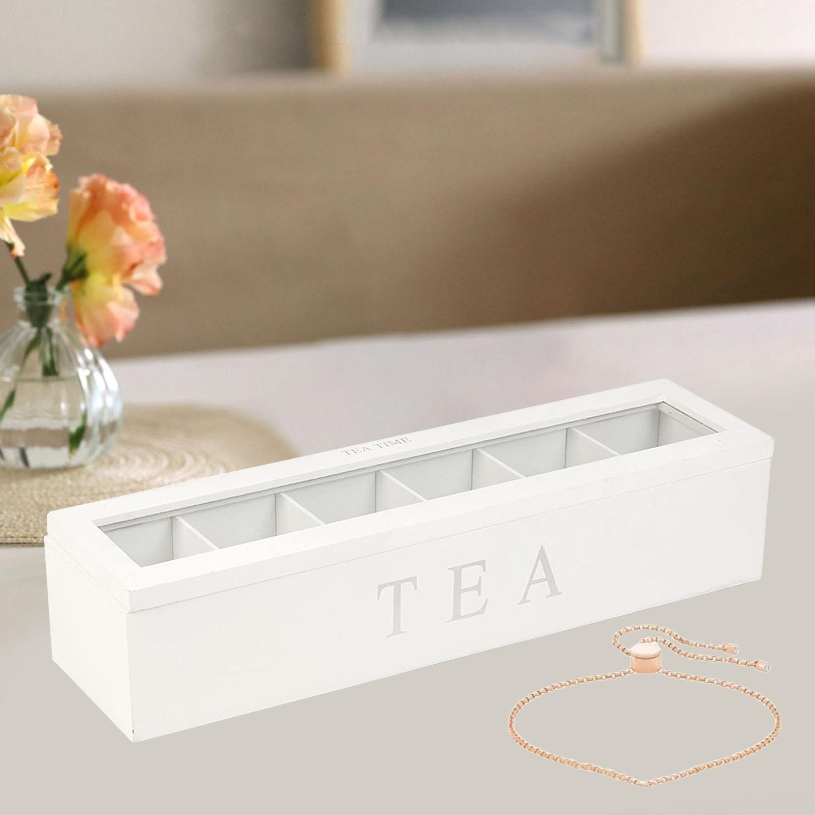 Tea Box with Lid Coffee Bag Storage Holder & 6 Compartment Kitchen Organizer