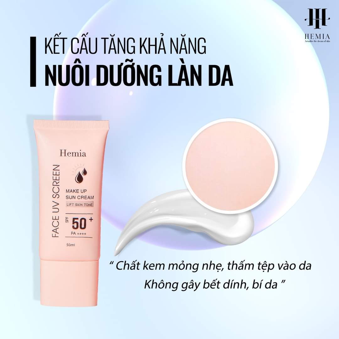 Kem chống nắng HEMIA dưỡng trắng nâng tone SPF50+, chiết xuất 100% tự nhiên, Makeup Da Không Nhờn, Không Bết Dính