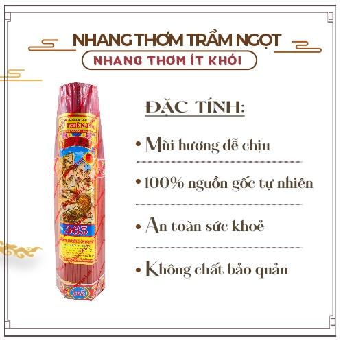 Nhang Thơm Dịu Nhẹ ít Khói Hương Trầm Ngọt Hiệu 365 Thiên Lộc An Toàn Cho Sức Khỏe - 4 Tấc Bó Đại 800 Nén