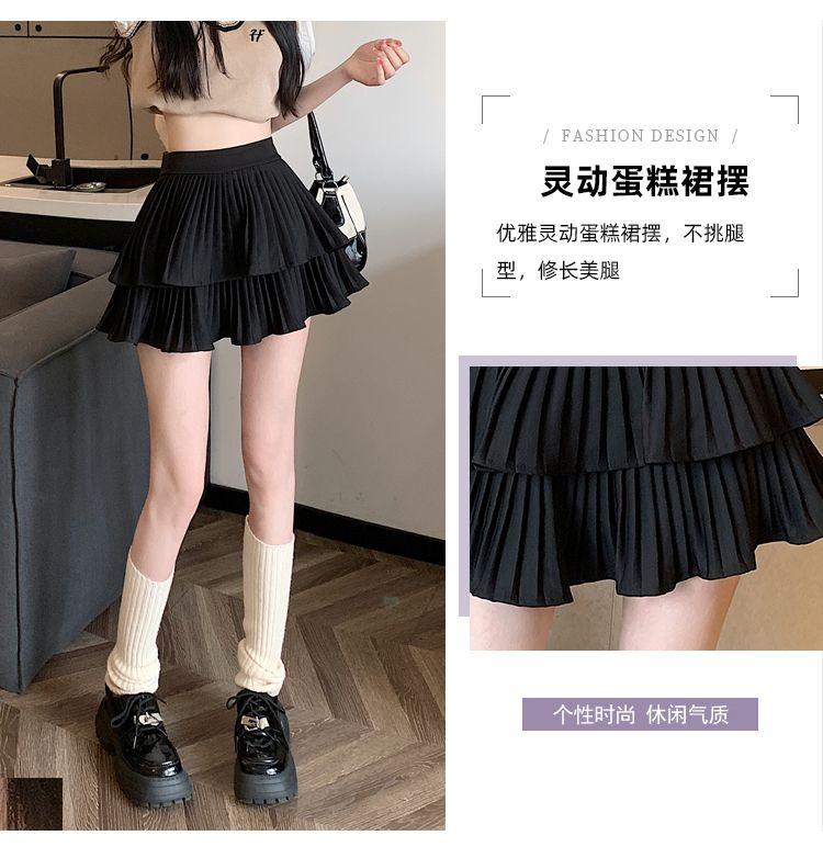 SHUANGYAN Váy bánh xếp li ngọt ngào hai lớp 2023 Mùa xuân và mùa hè cao eo nhỏ nửa người váy ngắn chữ A