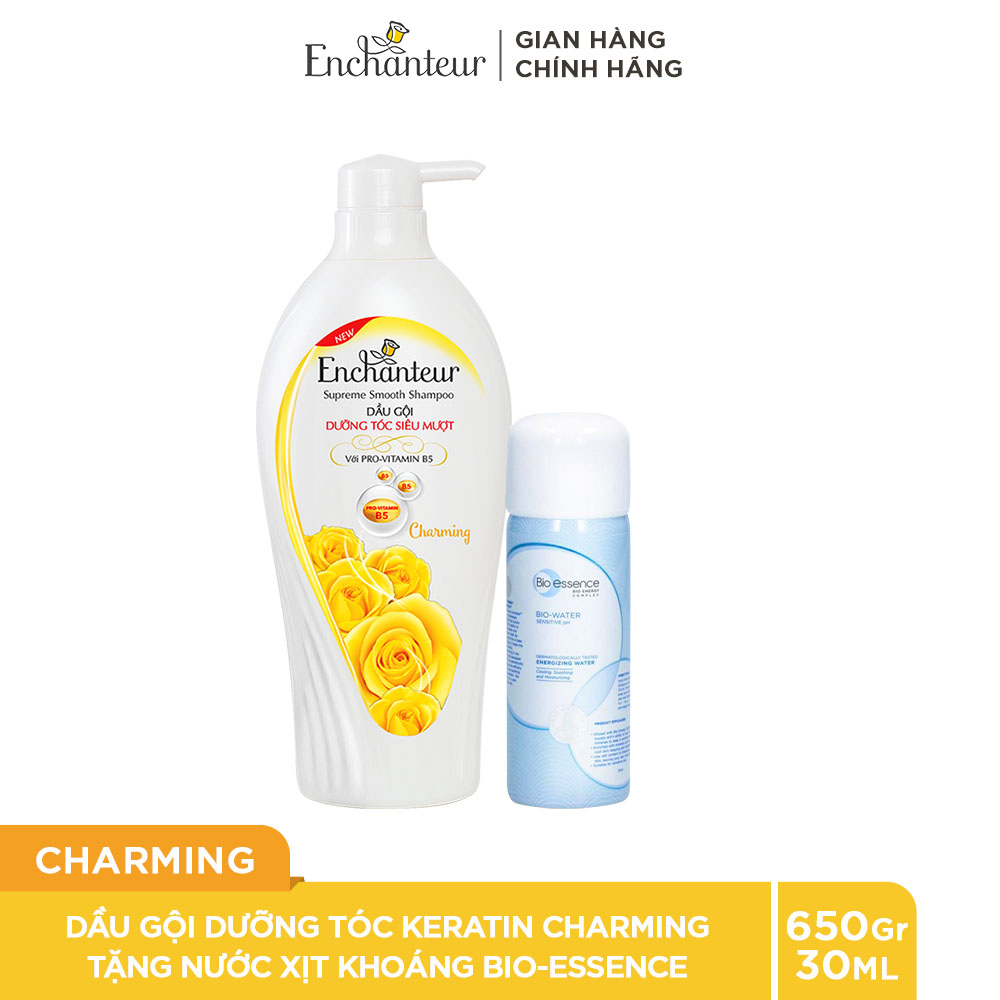 [Mua 1 Tặng 1] Dầu gội dưỡng tóc siêu mượt Keratin Enchanteur Charming 650g + Tặng nước xịt khoáng bio-essence 30ml