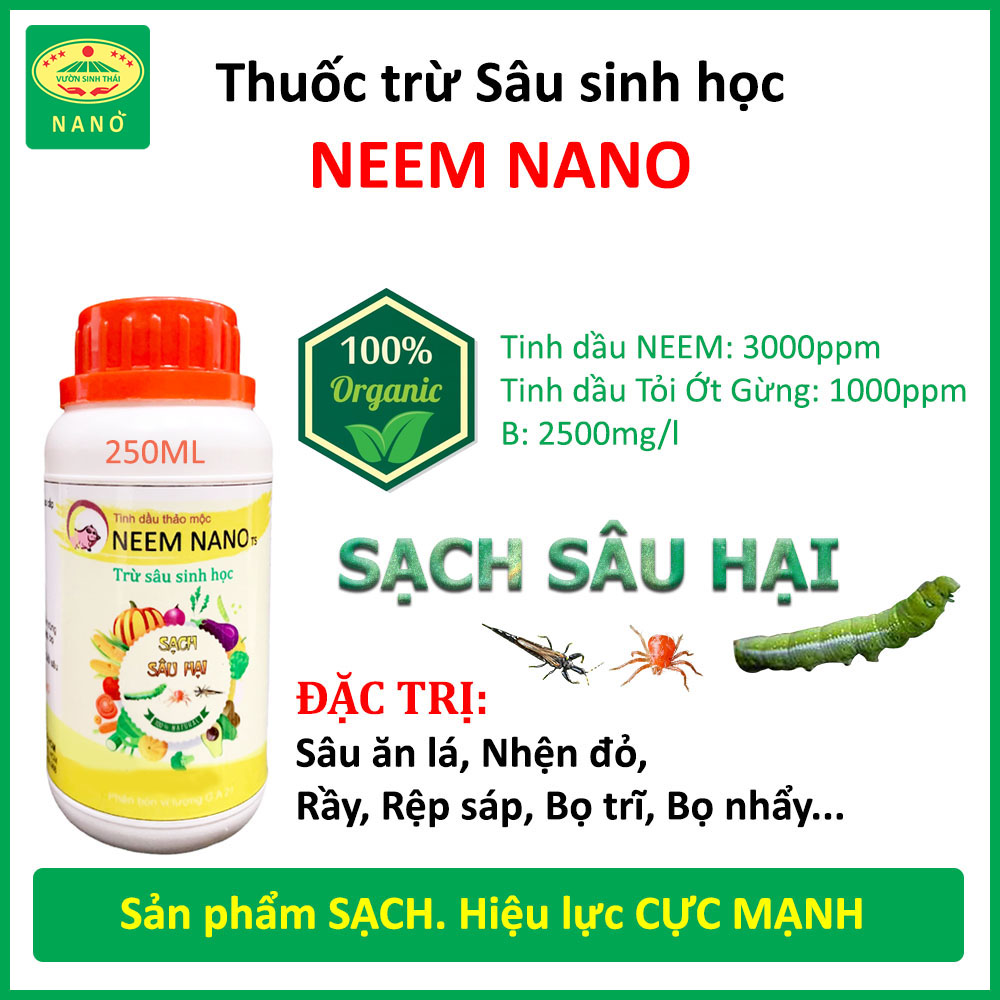 VƯỜN SINH THÁI chăm sóc cây trồng - Thuốc trừ sâu sinh học neem nano - Sạch nhện đỏ, bọ trĩ, rầy rệp - Chiết xuất 100% Thiên Nhiên