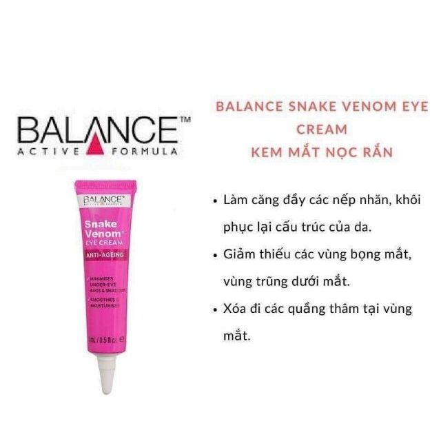 Combo Kem Dưỡng Da Vùng Mắt Balance Snake Venom Eye Cream Anti-Ageing 15ml và Tinh Chất Cấp Nước Balance Active Formula Hyaluronic Deep Moisture Serum 30ml