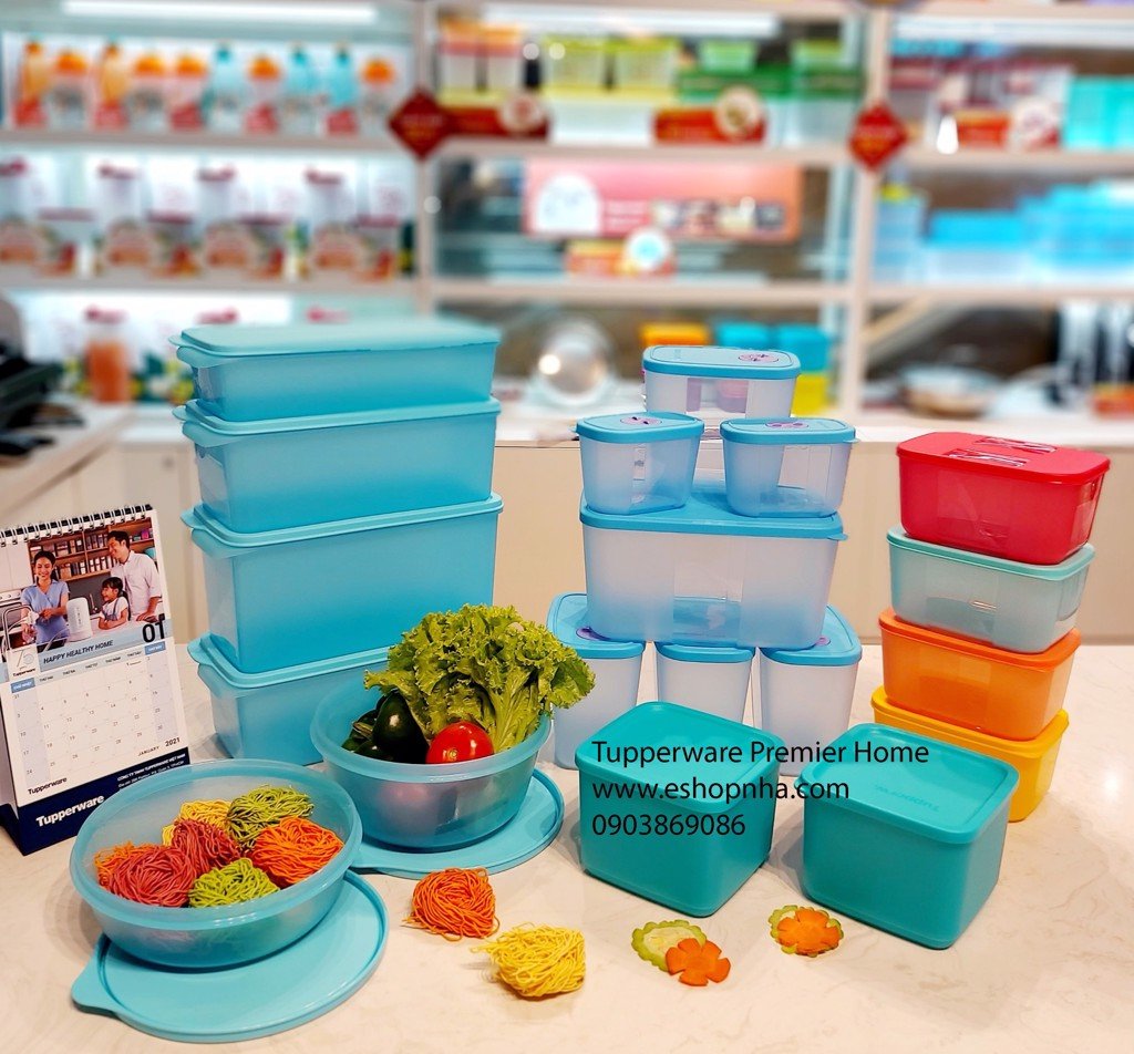 Bộ Đôi Trữ Mát Và Trữ Đông Blue Ocean Set 15 Tupperware,Trữ Mát Stak N Stor, Hộp Square Round, Modular Bowl, Freezermate