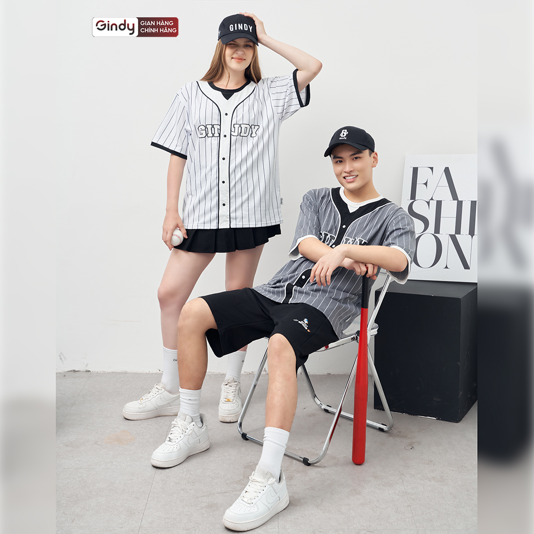 Áo thun unisex tay lỡ form rộng cotton phông bóng chày nam nữ kẻ sọc thể thao local brand GINDY A067