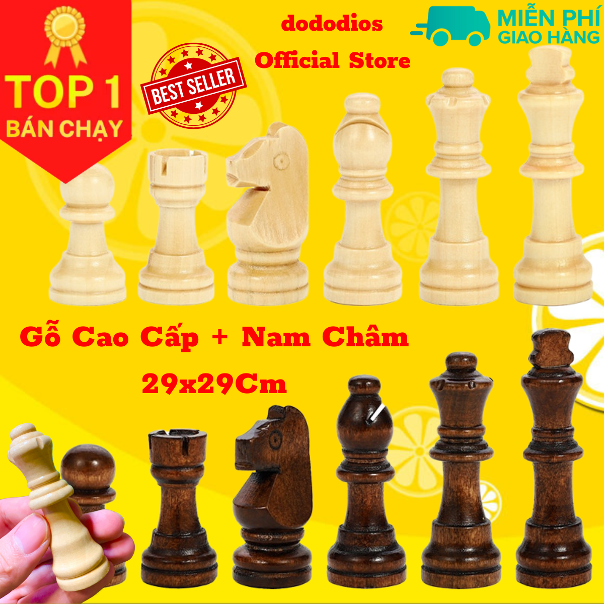 Cờ Vua Nam Châm Bằng Gỗ Cao Cấp - Bàn Cờ Gấp Đôi là Hộp đựng cờ - Bàn cờ vua gỗ nam châm chuẩn quốc tế - Chính hãng dododios