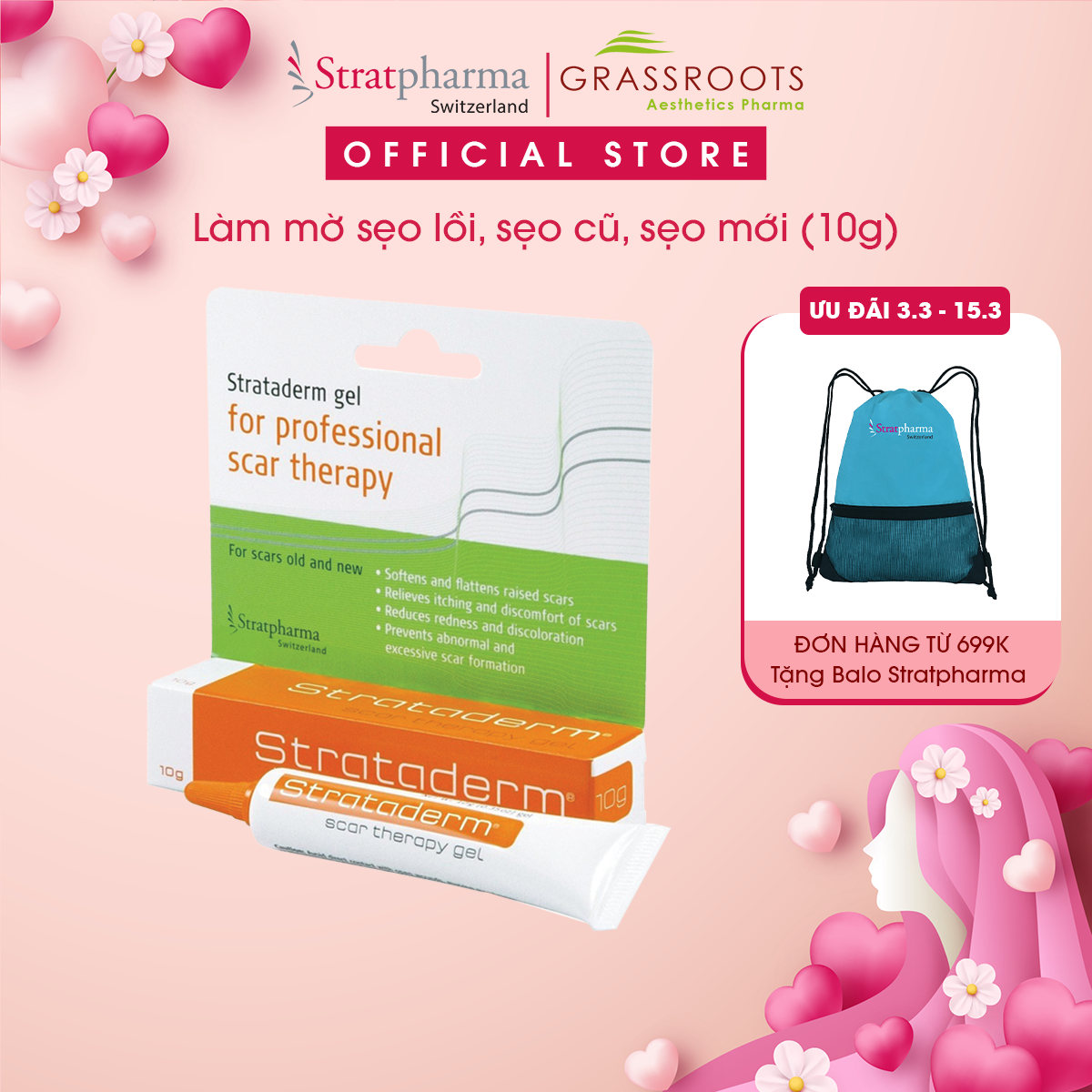 Strataderm 10g - Gel Silicone ngăn ngừa sẹo xấu