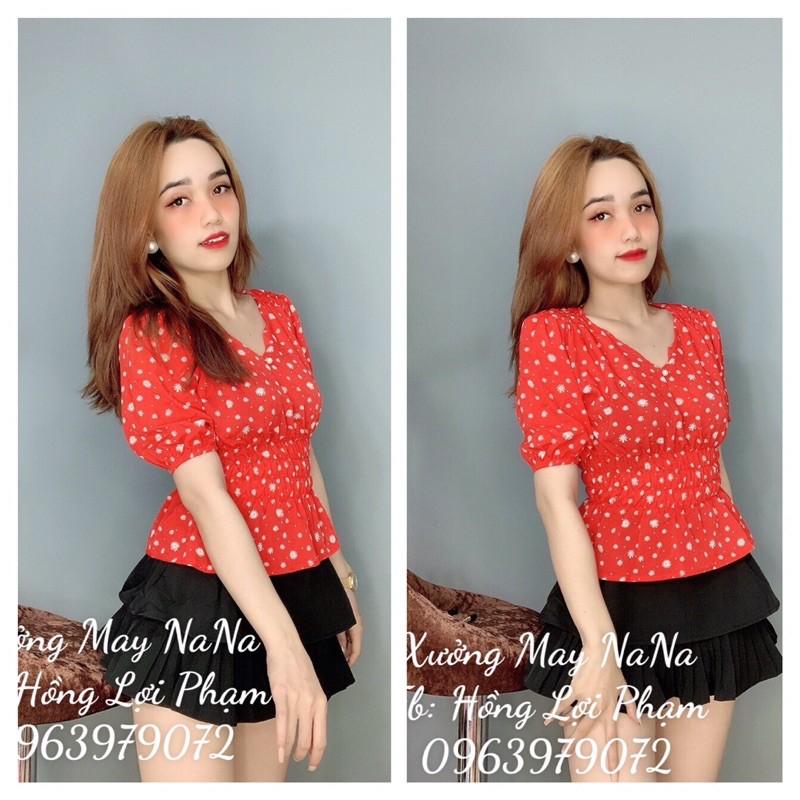 Áo kiểu hoa nhí cổ V (hình thật +video)