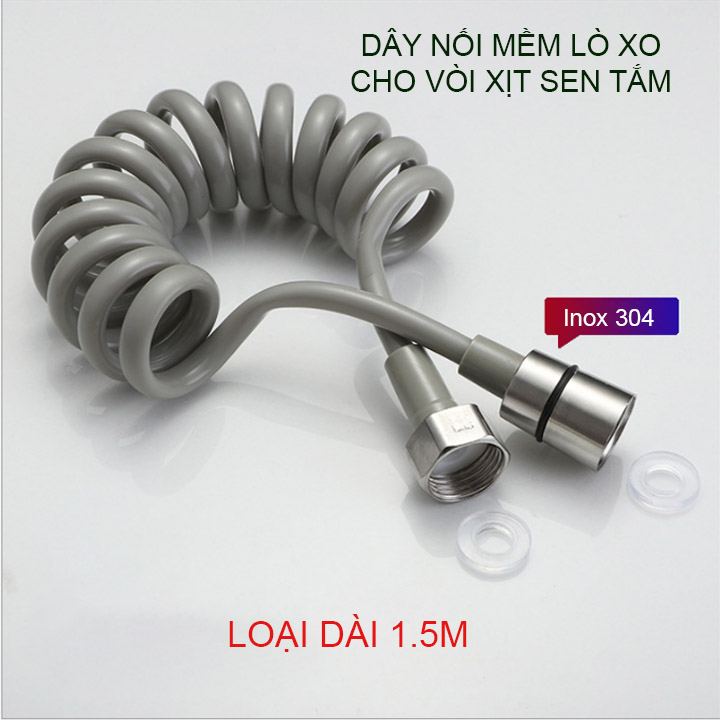 Dây mềm cho vòi xịt vệ sinh, sen tắm uốn hình lò xo bằng nhựa PU, đầu inox 304, dài 1.5m-2m-3m tùy chọn