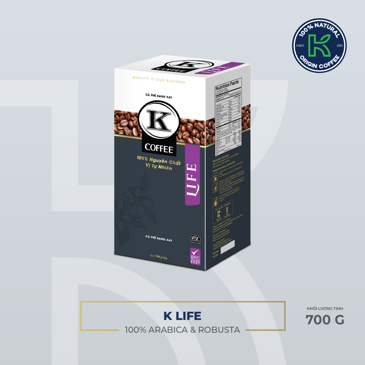 [Giao Nhanh HCM] Cà Phê Rang Xay K-Coffee Life (700g / Hộp)