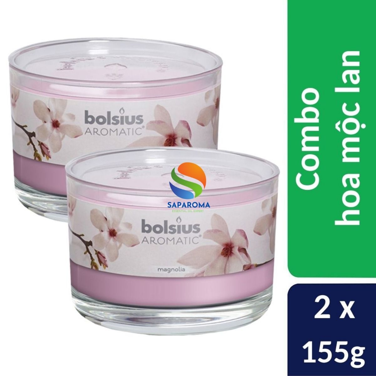 Combo 2 ly nến thơm tinh dầu Bolsius Magnolia 155g - hoa mộc lan, nến trang trí, thơm phòng, thư giãn, Hỗ trợ khử mùi