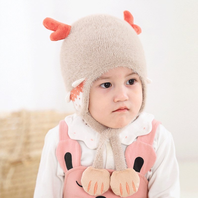Mũ len lông tuyết Sừng Nai kèm bịt tai cực ấm cho bé