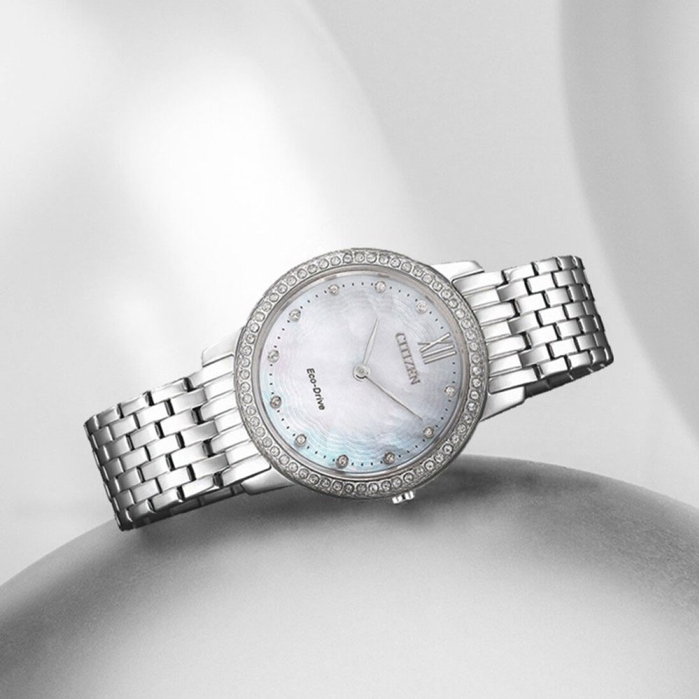 Đồng Hồ Nữ Citizen Đính Đá Swarovski Dây Thép Không Gỉ EX1480-82D - Mặt Xà Cừ (Sapphire)