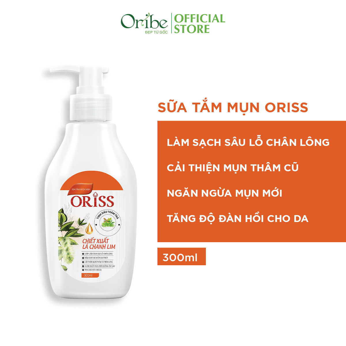 Sữa Tắm Giảm Mụn Lưng Oriss Giúp Giảm Thâm Mụn, Viêm Nang Lông Chai 300ml