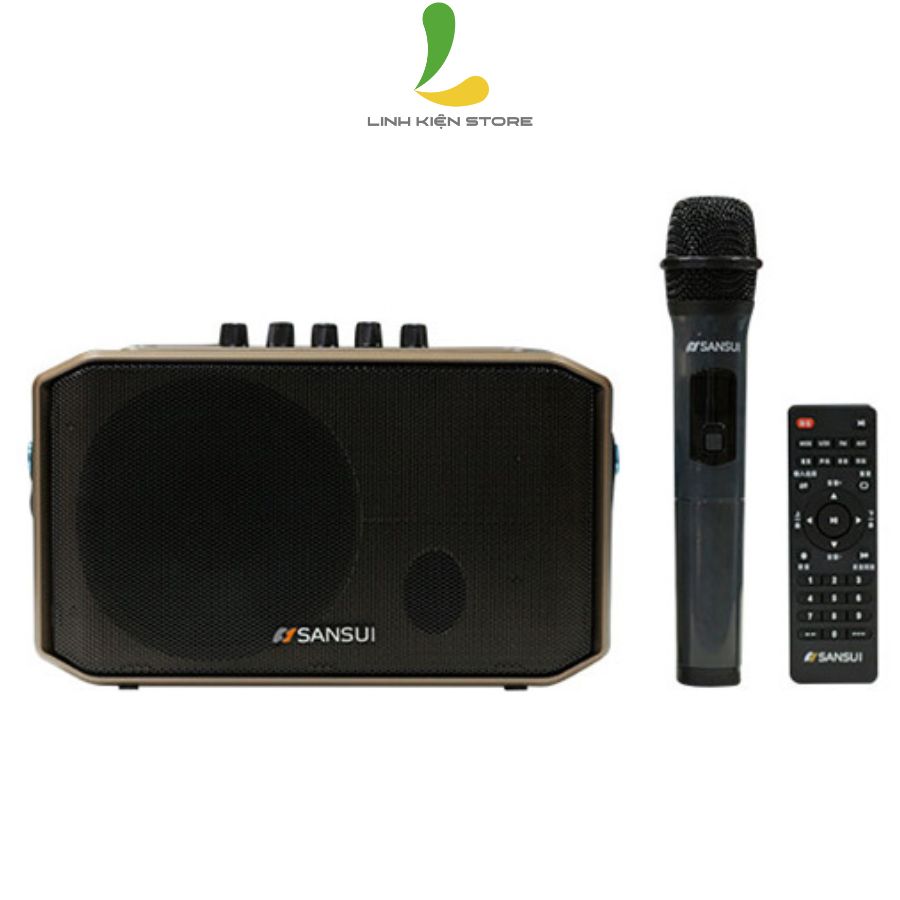 Loa karaoke mini Sansui SA1-05 - Loa xách tay di động chất liệu gỗ công suất 40W, tặng kèm micro không dây cao cấp - Hàng nhập khẩu