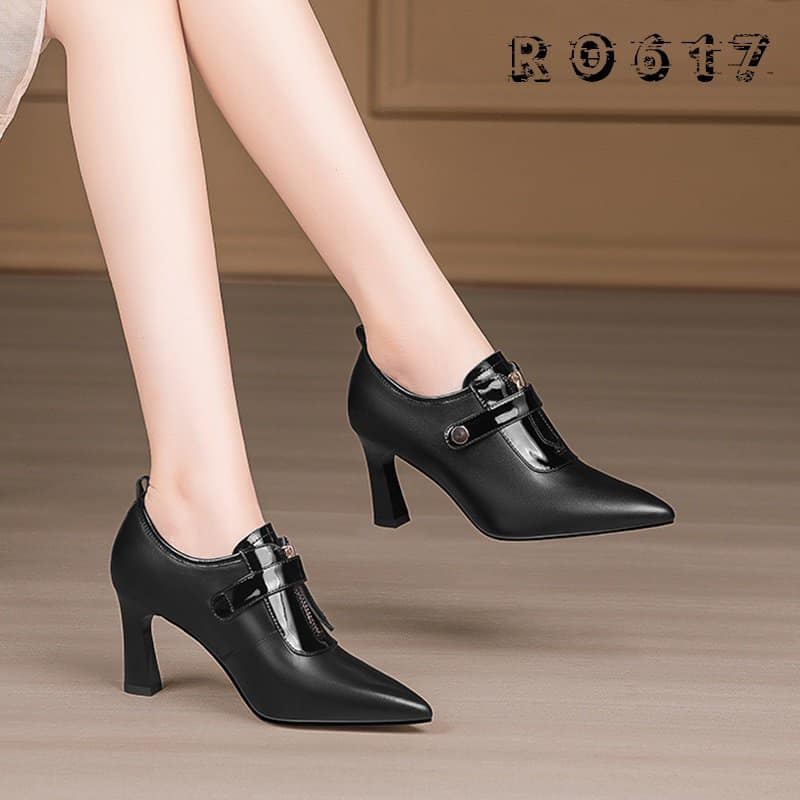 Giày boot bốt nữ cổ thấp 7 phân hàng hiệu rosata hai màu đen trắng cao cấp ro617