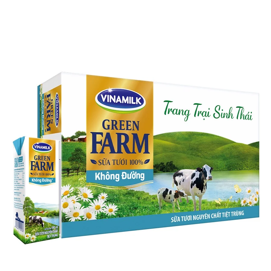 Thùng 48 Hộp Sữa Tươi Tiệt Trùng Vinamilk Green Farm - Sữa Tươi 100% Không Đường 180ml