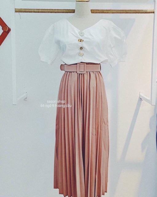 CHÂN VÁY DÀI XẾP LI KÈM ĐAI