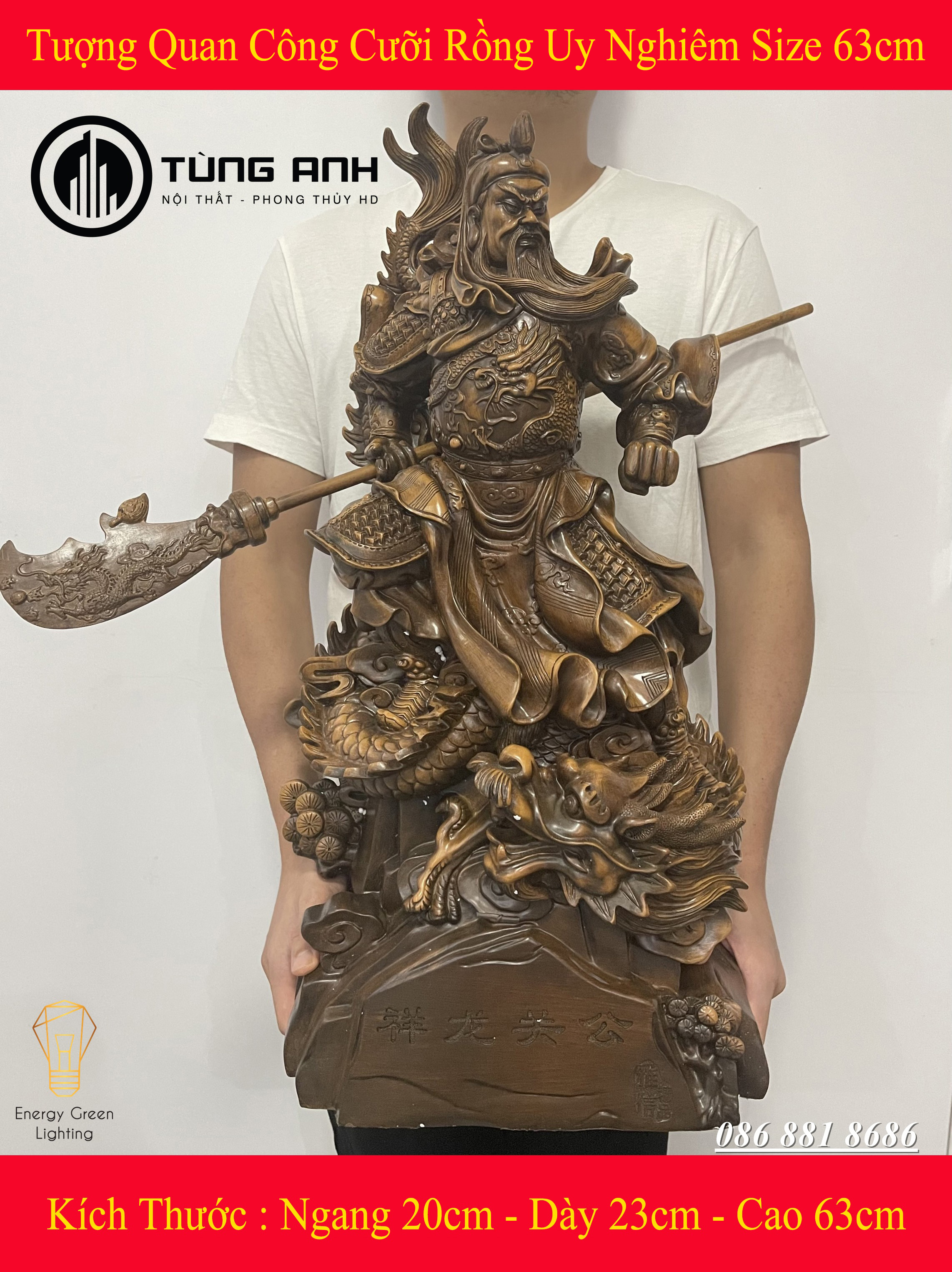 Tượng Quan Công Cưỡi Rồng Uy Nghiêm Size 63cm - Phong Thủy Mang Lại Sự Thịnh Vượng, Trí Tuệ Và Tiền Bạc Trong Kinh Doanh - Có Video