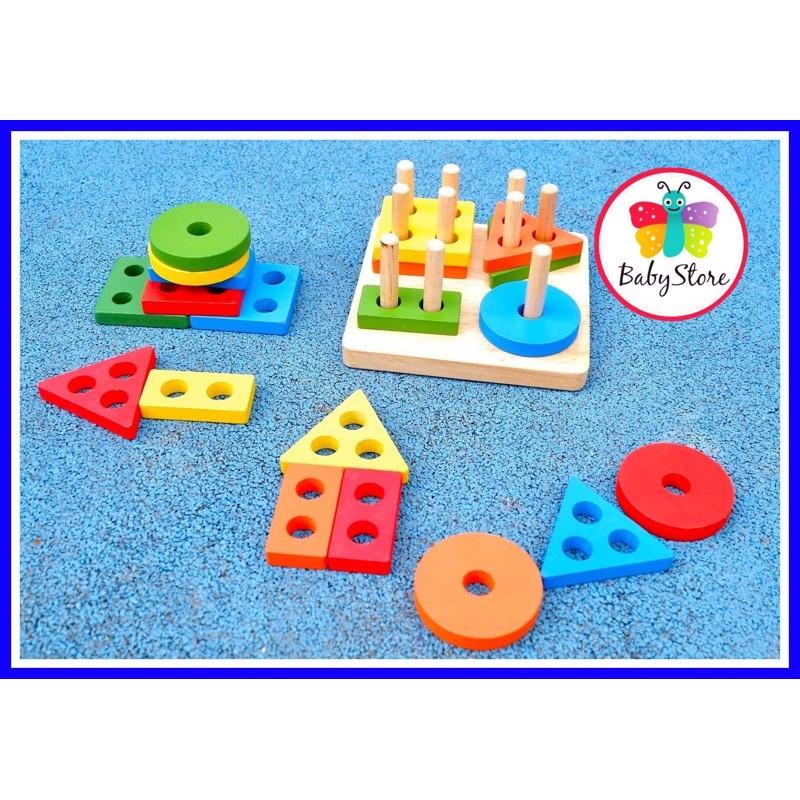 Bộ đồ chơi xếp hình thả khối bằng gỗ - Đồ chơi xếp hình Montessori cho bé phát triển toàn diện