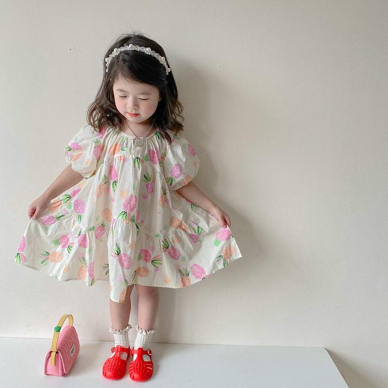 Váy đầm công chúa tay bồng họa tiết trái dứa dễ thương cho bé