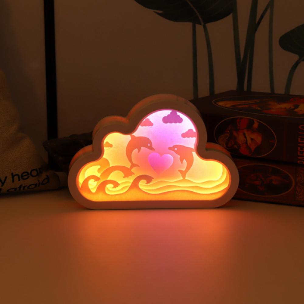 Đèn ngủ khắc giấy 3D Kết hợp với dải đèn LED, tiêu thụ điện năng thấp Hỗ trợ USB