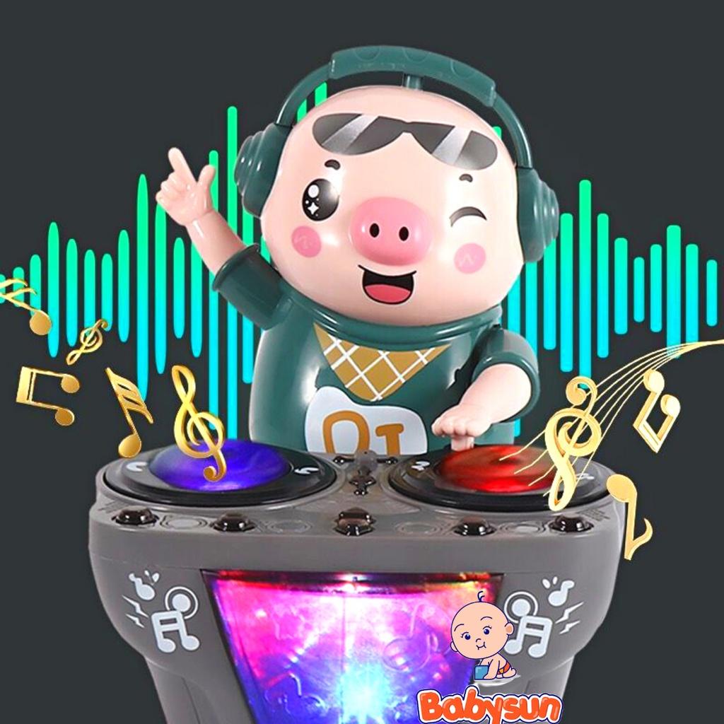 Heo chơi DJ nhảy theo nhạc và đèn cho bé, lợn dj năng động siêu dễ thương, đồ chơi phát nhạc cho bé