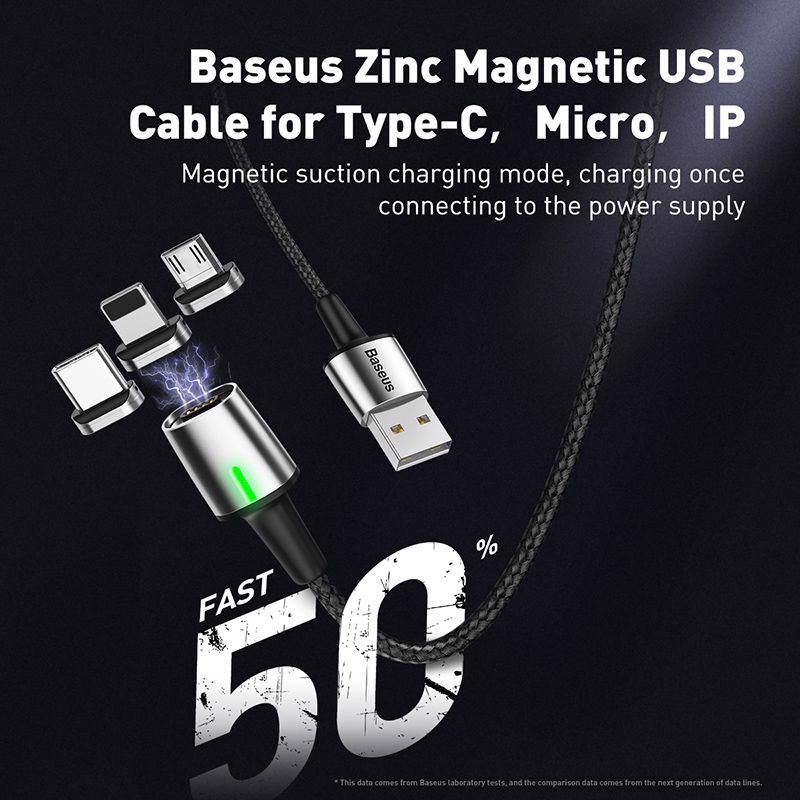 Dây cáp sạc nhanh từ tính cổng Micro USB dài 100CM hiệu Baseus Zinc Magnetic Cable Series 2 cho Huawei, Samsung, Xiaomi, Oppo, Nokia (3A, sạc nhanh PD 3.0 & QC 3.0, tốc độ truyền dữ liệu cao) - Hàng nhập khẩu