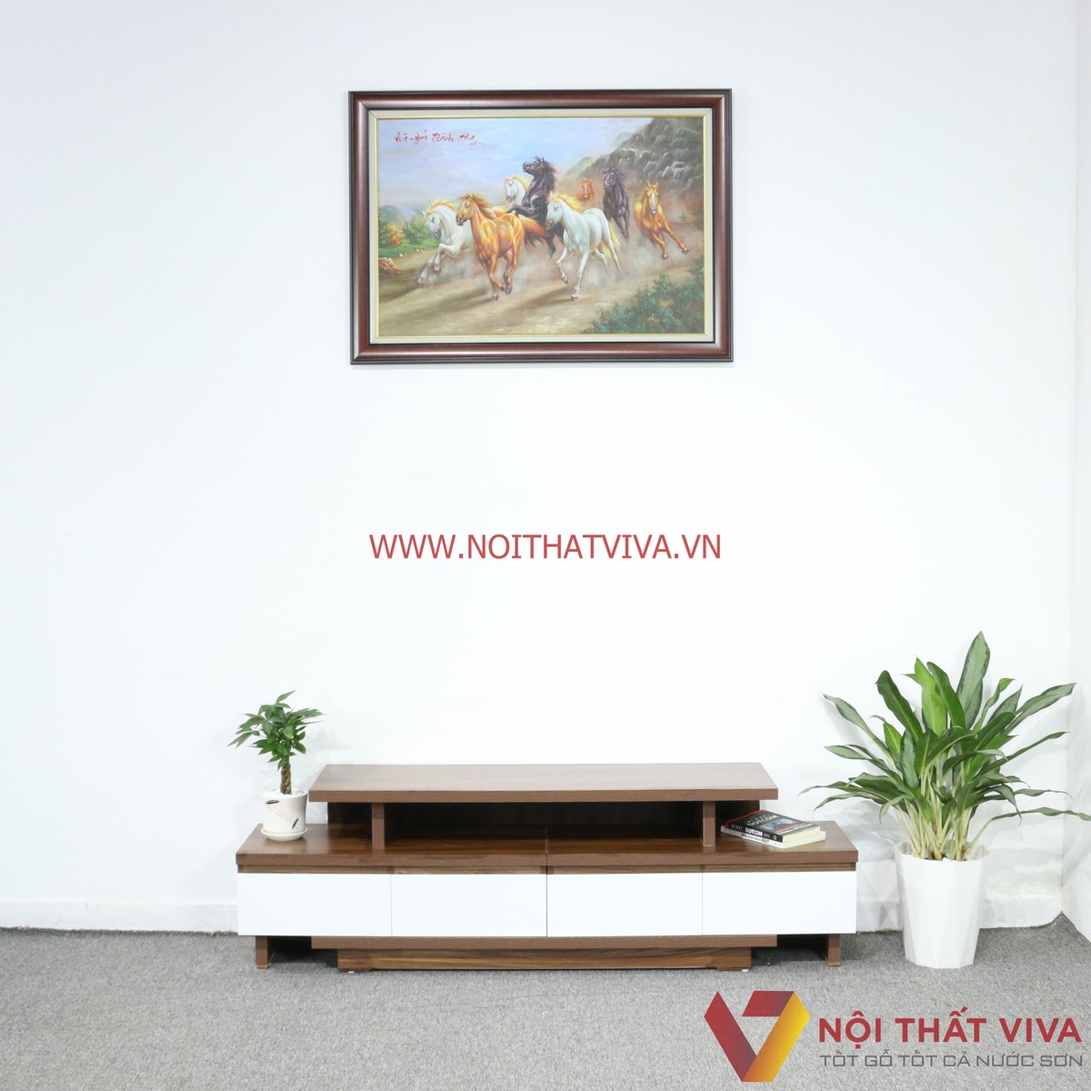 Kệ Tivi Thông Minh Gỗ MDF Melamine Màu Óc Chó Cánh Trắng Đẹp Hiện Đại