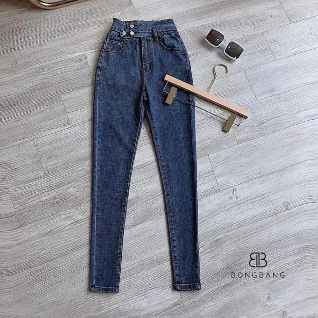 QUẦN JEANS ÔM CO GIÃN LƯNG CAO ĐEN TUYỀN- ảnh thật shop chụp