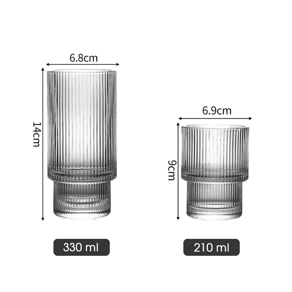 Ly, cốc thủy tinh uống nước &amp; cà phê, kiểu dáng tròn có vân sọc dọc sang trọng