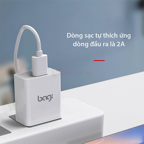 Combo cốc sạc Bagi 2A 1USB + Cáp USB Type-C 2.0 1.2m CB-C52n - Hàng chính hãng