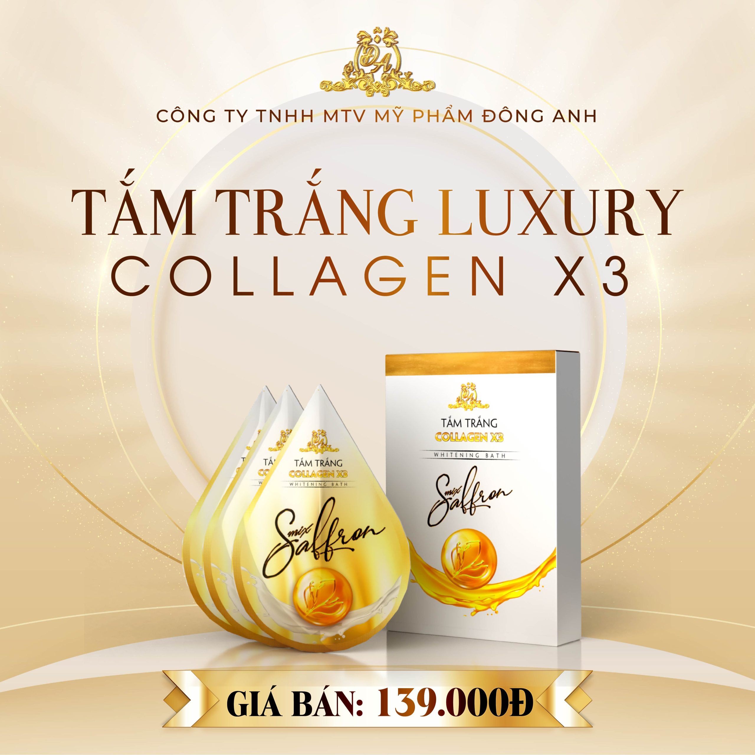 Tắm Trắng Body Collagen X3 Sữa tắm trắng body toàn thân Saffron Đông Anh Chính Hãng Hộp 3 Gói Bật Tông Tức Thì