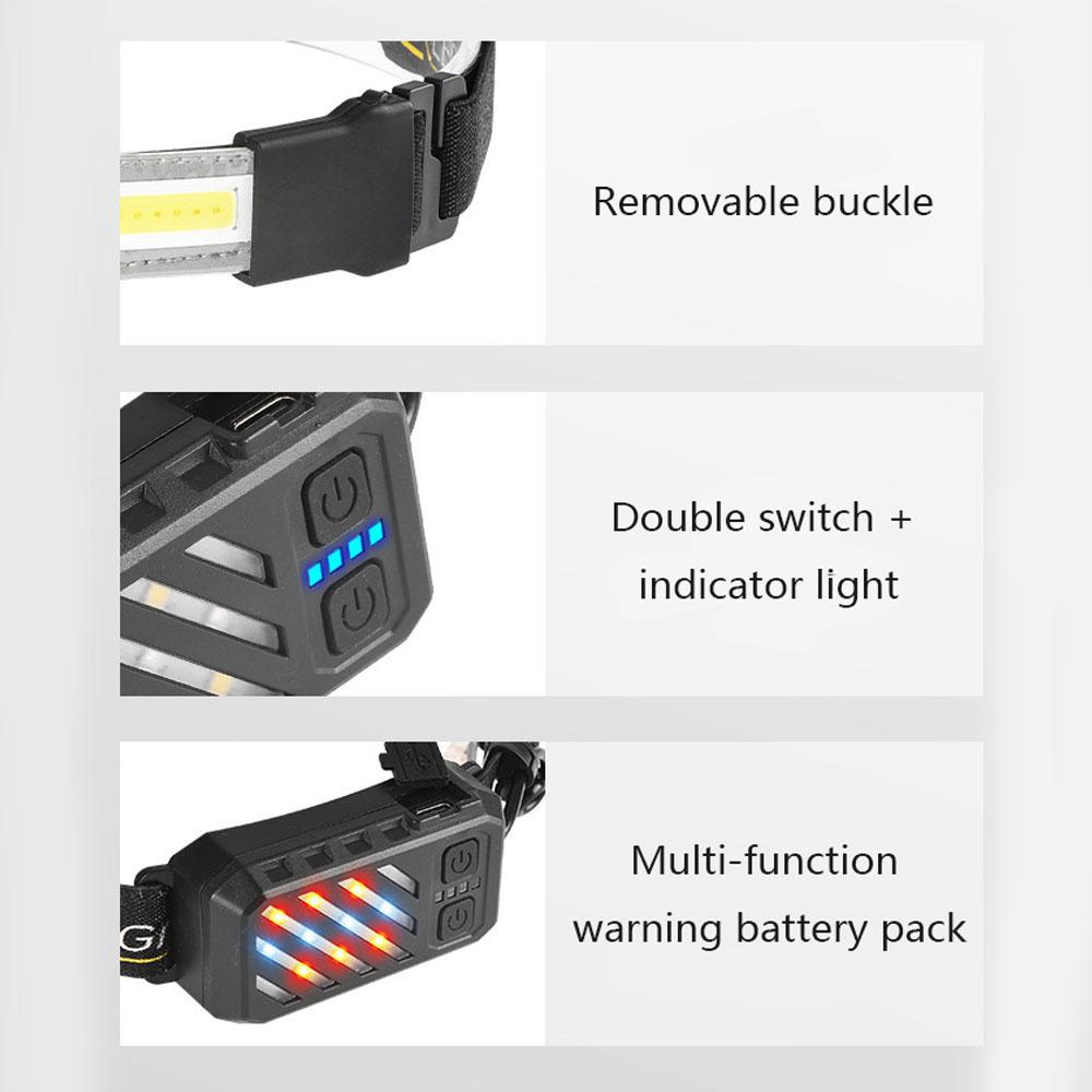 Đèn Pha Led Sạc Usb Với Đèn Hậu 7 Chế Độ Ánh Sáng