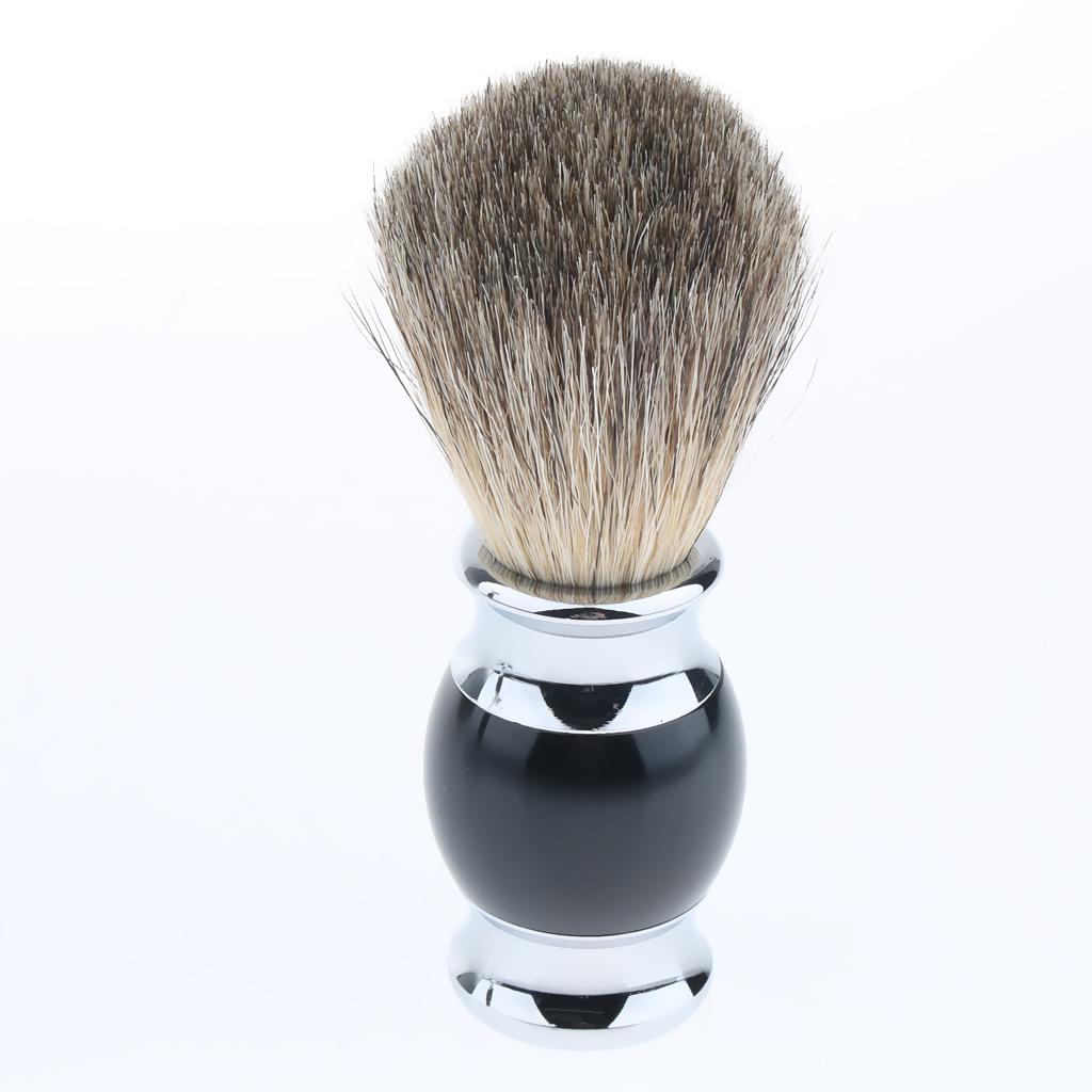 3 In 1 Black Men Beard Shaving Kit Set - Safety  + Brush + Holder Stand, Professional Grooming Tool