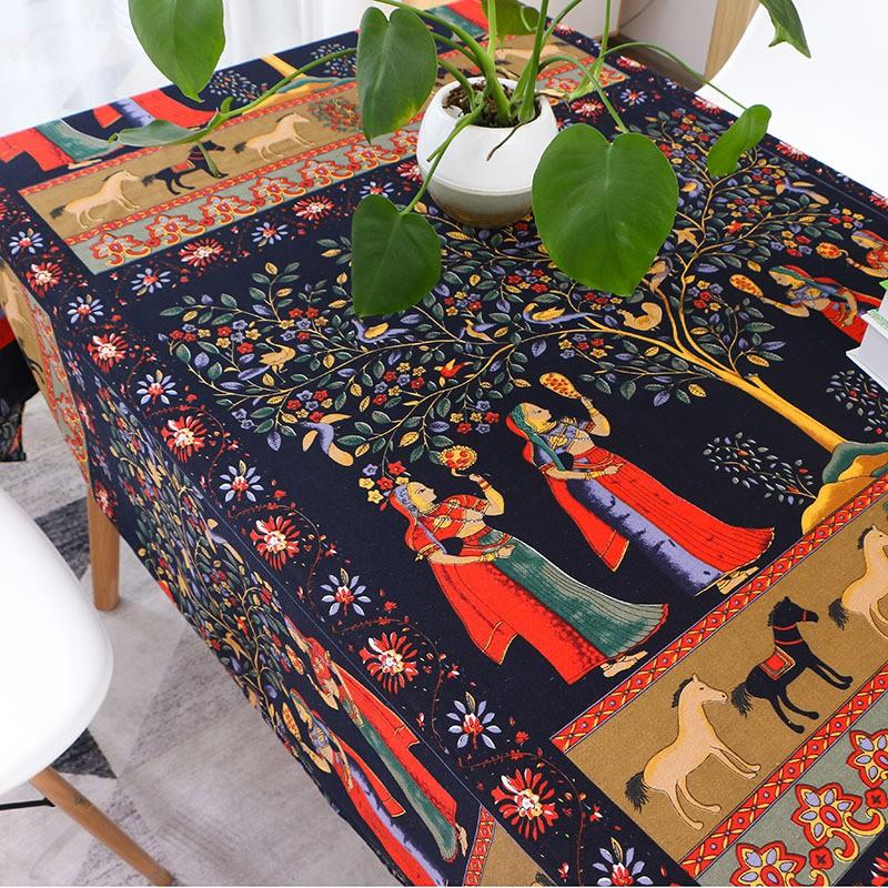 Khăn Trải Bàn Bố Gai In Màu Họa Tiết Hiện Đại - Tranh Ai Cập,90x90cm