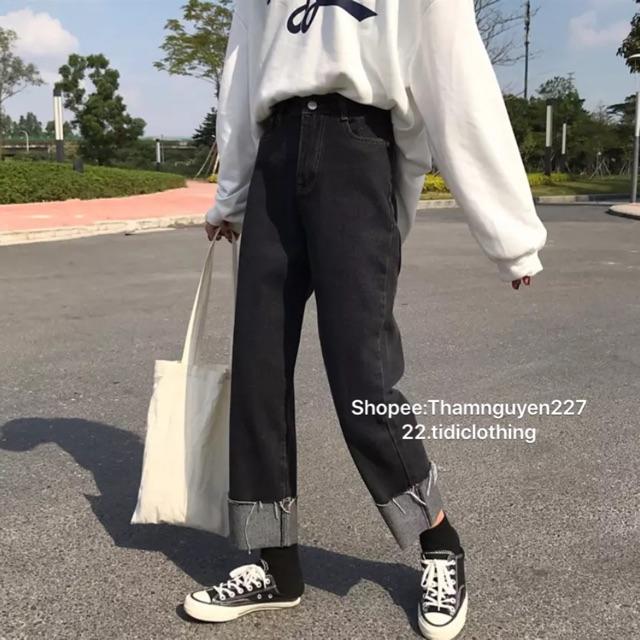 Quần Jeans đen ống suông ulzzang có bigsize / Quần Jeans cạp cao QC