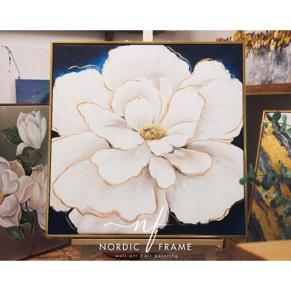 Tranh sơn dầu cao cấp - NORDIC FRAME - Tranh hoa hồng trắng, vẽ tay 100%, đẳng cấp và sang trọng, vẽ theo yêu cầu