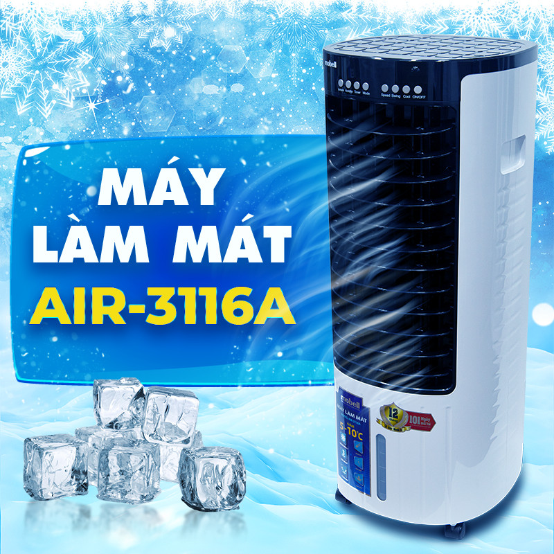 Quạt Hơi Nước, Máy Làm Mát Mobell AIR-3116A, Điều Hòa Không Khí 3 Cấp Gió, Công Suất 130W, Dung Tích 12L Sử Dụng Remote, Tiết Kiệm Điện - Hàng Chính Hãng