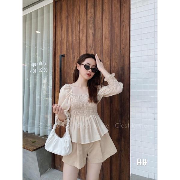 097 - SET ÁO NUDE MOKING NGỰC QUẦN SHORT NÂU